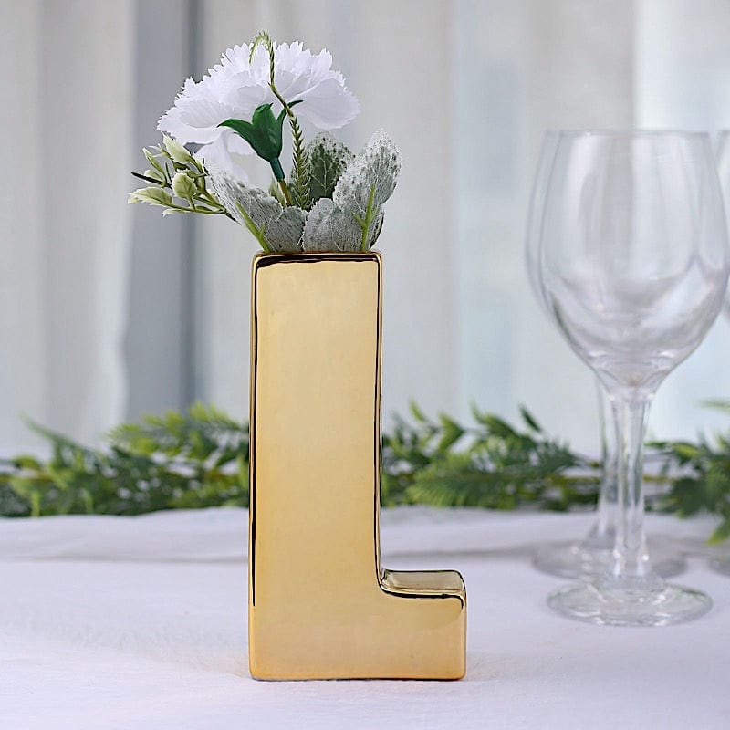6" Ceramic Letters and Symbols Flower Vase Table Centerpiece - Gold
