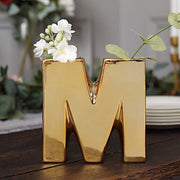 6" Ceramic Letters and Symbols Flower Vase Table Centerpiece - Gold
