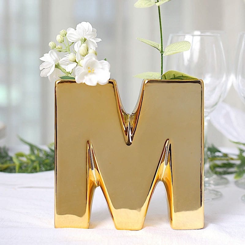 6" Ceramic Letters and Symbols Flower Vase Table Centerpiece - Gold