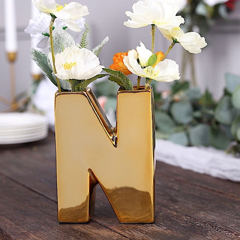 6" Ceramic Letters and Symbols Flower Vase Table Centerpiece - Gold