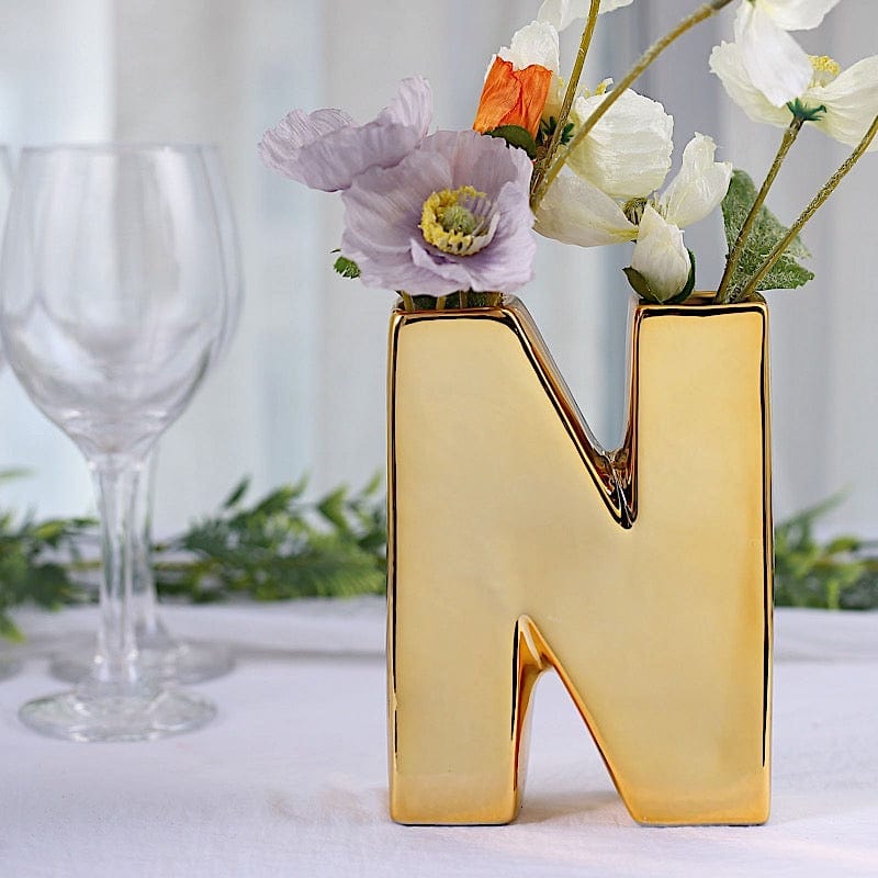 6" Ceramic Letters and Symbols Flower Vase Table Centerpiece - Gold
