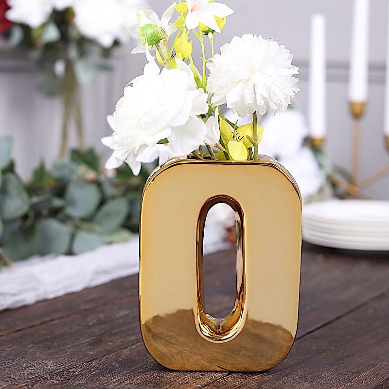 6" Ceramic Letters and Symbols Flower Vase Table Centerpiece - Gold