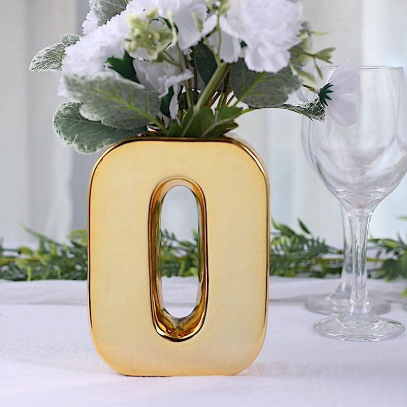 6" Ceramic Letters and Symbols Flower Vase Table Centerpiece - Gold