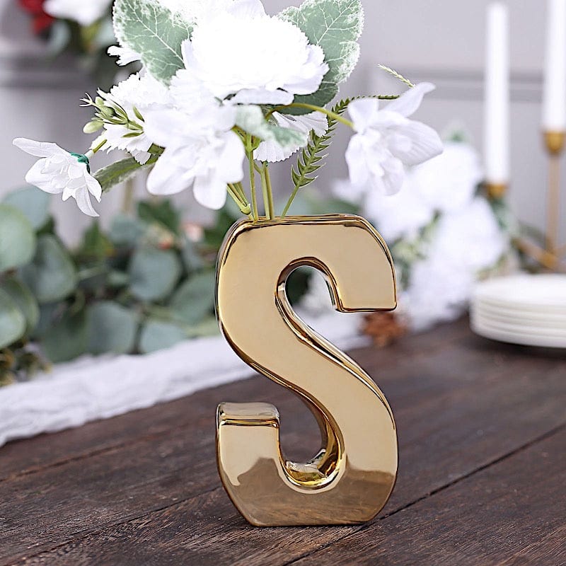 6" Ceramic Letters and Symbols Flower Vase Table Centerpiece - Gold