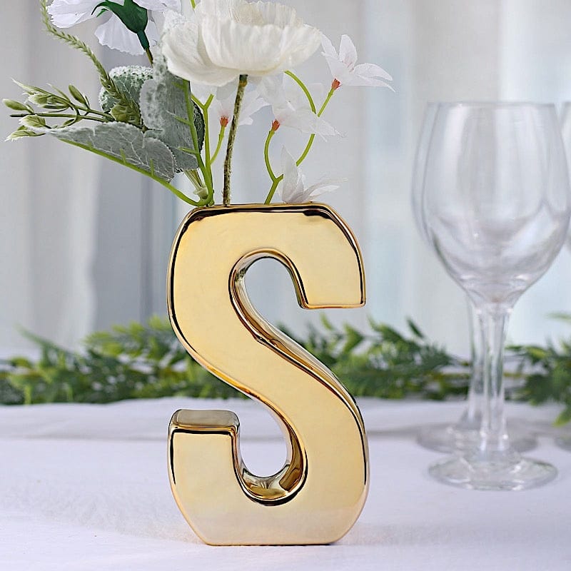 6" Ceramic Letters and Symbols Flower Vase Table Centerpiece - Gold