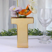 6" Ceramic Letters and Symbols Flower Vase Table Centerpiece - Gold