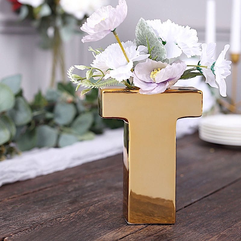 6" Ceramic Letters and Symbols Flower Vase Table Centerpiece - Gold