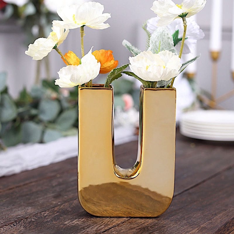 6" Ceramic Letters and Symbols Flower Vase Table Centerpiece - Gold