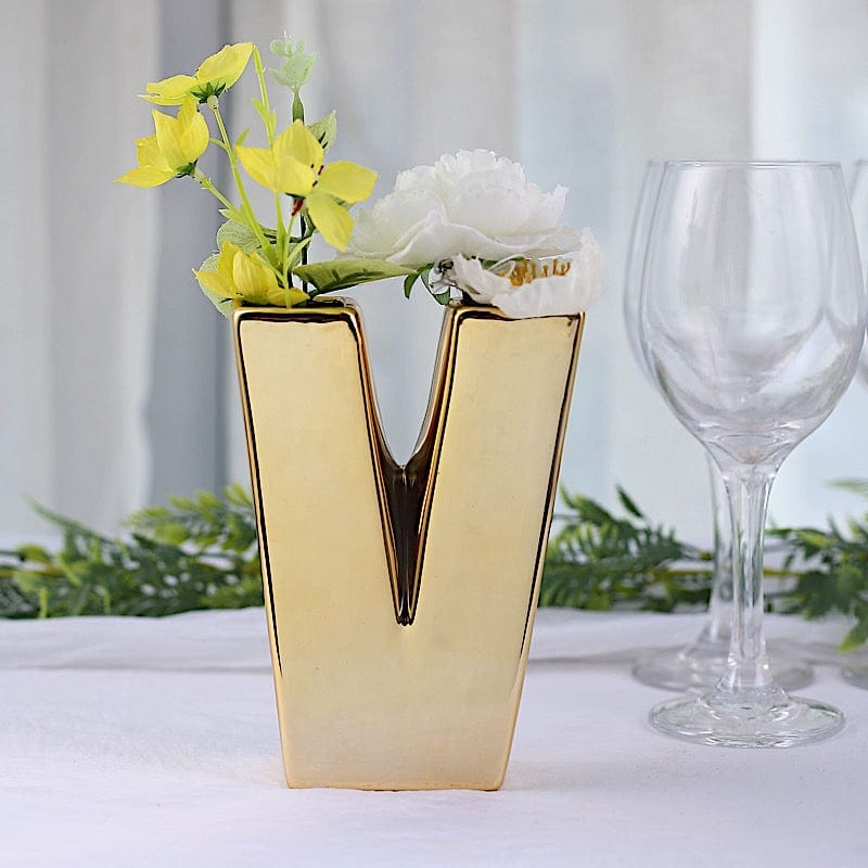 6" Ceramic Letters and Symbols Flower Vase Table Centerpiece - Gold