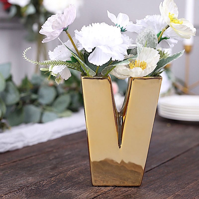 6" Ceramic Letters and Symbols Flower Vase Table Centerpiece - Gold