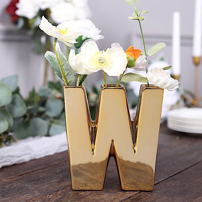 6" Ceramic Letters and Symbols Flower Vase Table Centerpiece - Gold