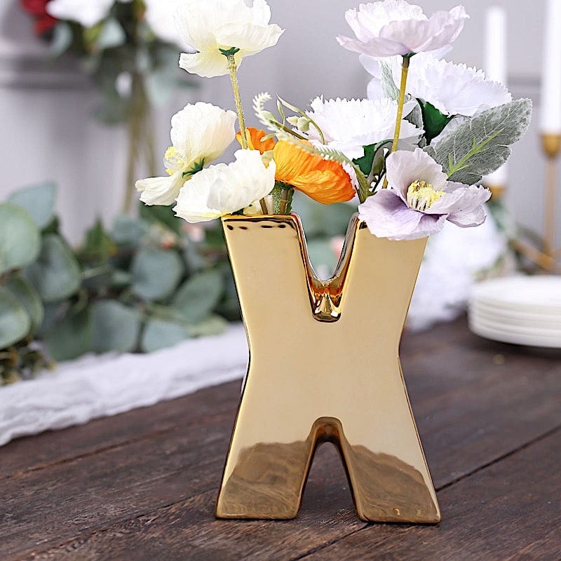 6" Ceramic Letters and Symbols Flower Vase Table Centerpiece - Gold