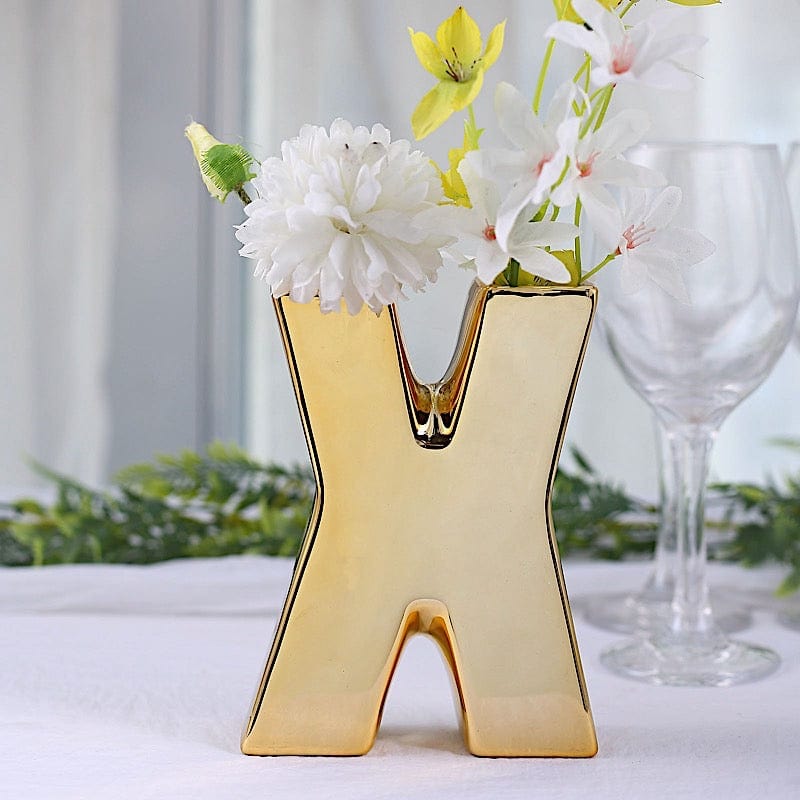 6" Ceramic Letters and Symbols Flower Vase Table Centerpiece - Gold