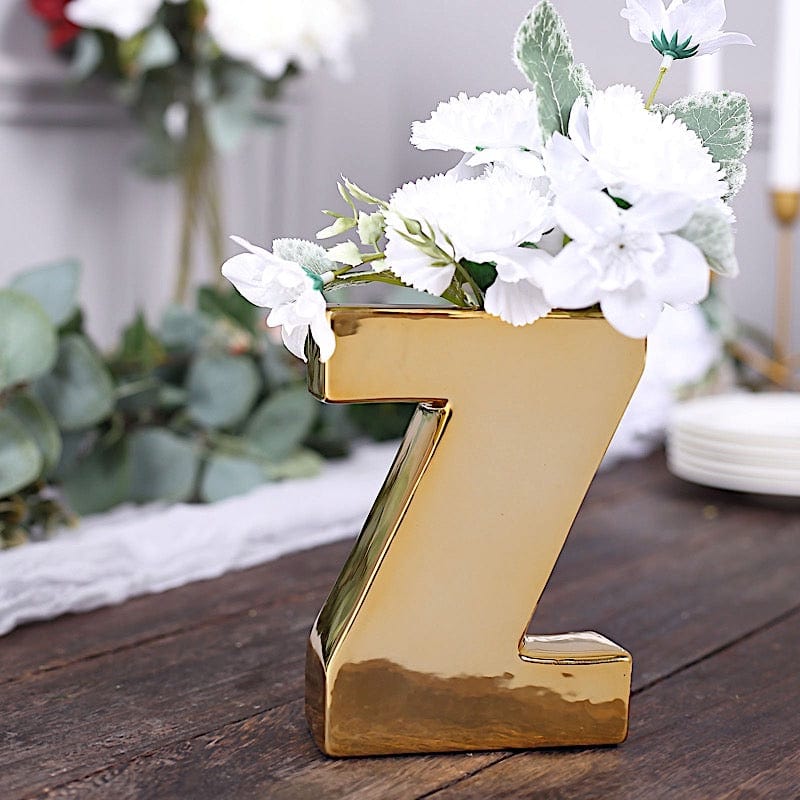 6" Ceramic Letters and Symbols Flower Vase Table Centerpiece - Gold