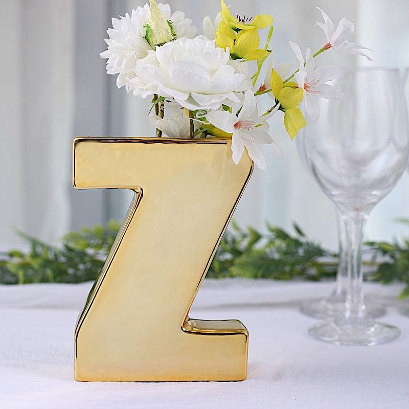 6" Ceramic Letters and Symbols Flower Vase Table Centerpiece - Gold