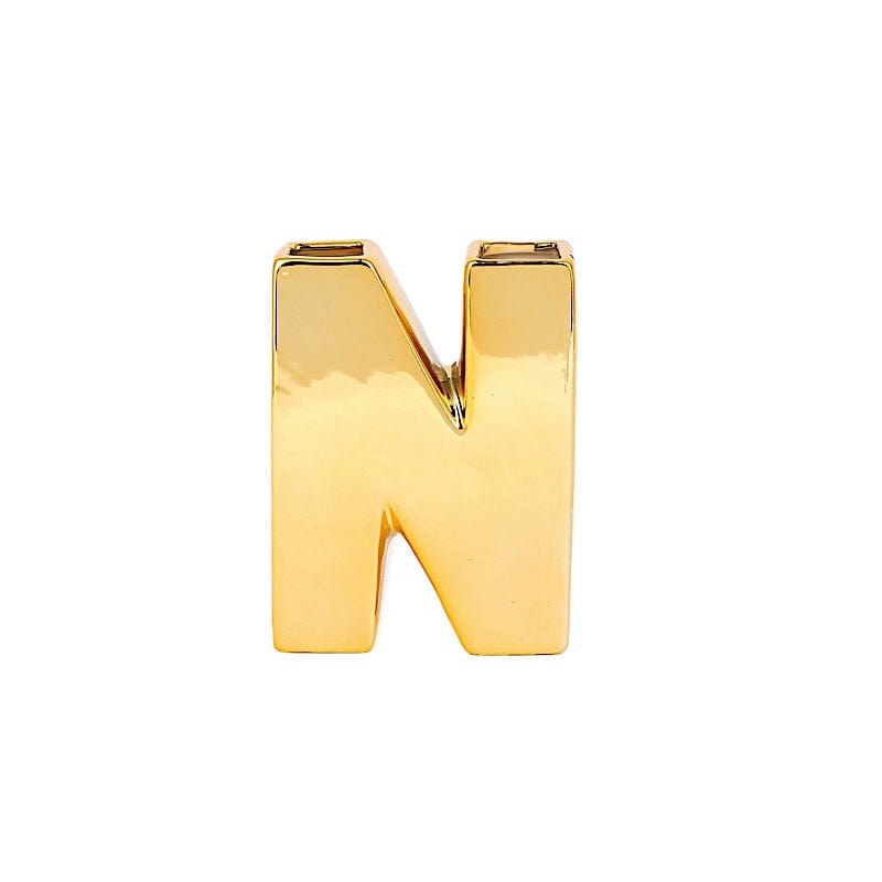 6" Ceramic Letters and Symbols Flower Vase Table Centerpiece - Gold WOD_METLTR05_6_N
