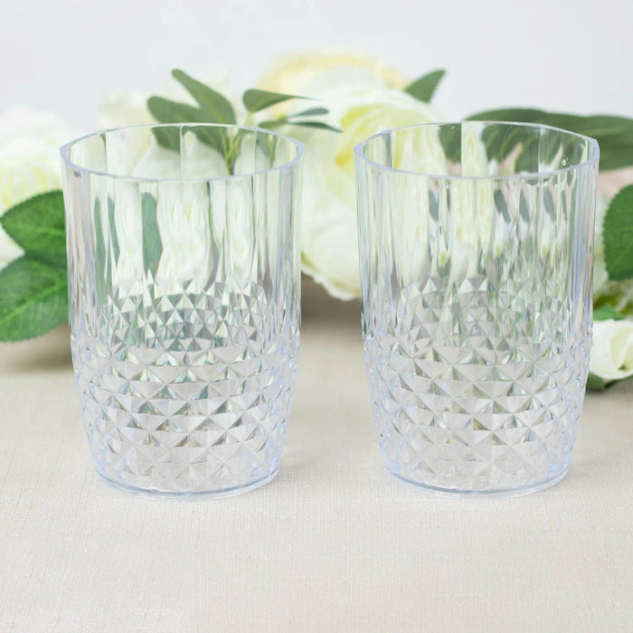6 Clear 16 oz Crystal Cut Plastic Drinking Glasses - Disposable Tablew