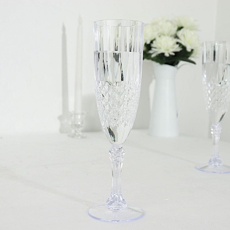 6 Clear 8 oz Crystal Plastic Champagne Flute Glasses - Disposable Tableware DSP_CUCP006_10_CLR
