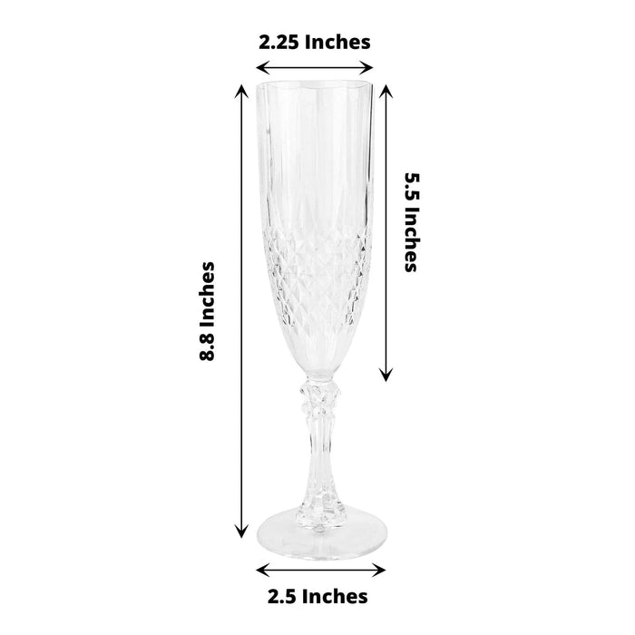 6 Clear 8 oz Crystal Plastic Champagne Flute Glasses - Disposable Tableware DSP_CUCP006_10_CLR