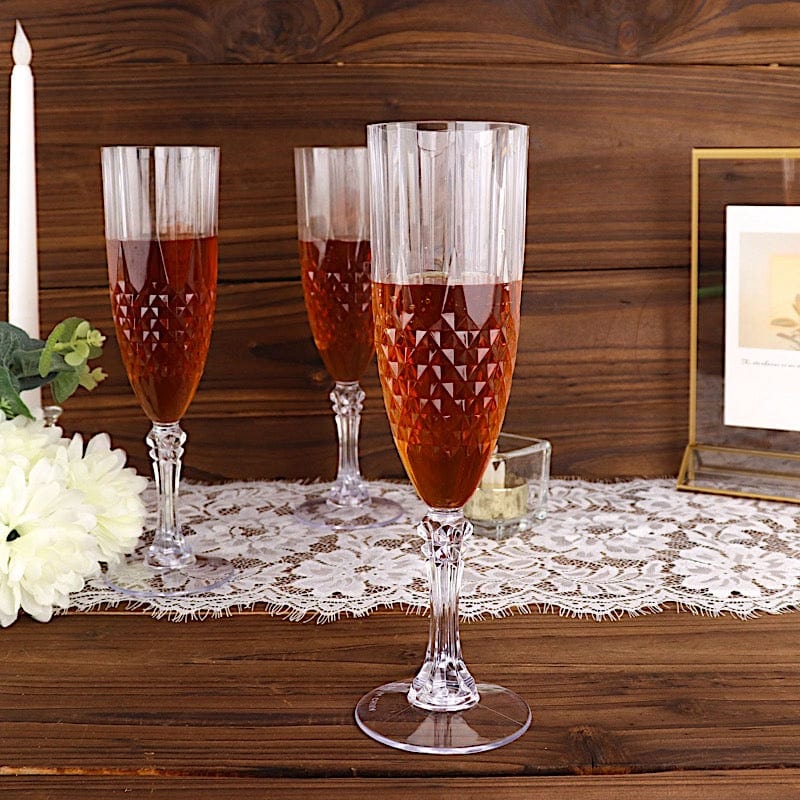 6 Clear 8 oz Crystal Plastic Champagne Flute Glasses - Disposable Tableware DSP_CUCP006_10_CLR