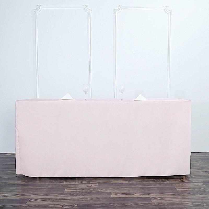 6 ft Fitted Polyester Tablecloth 72" x 30" x 30" - Blush TAB_FIT6_046