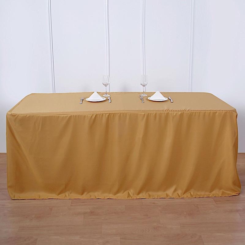 6 ft Fitted Polyester Tablecloth 72" x 30" x 30" - Gold TAB_FIT6_GOLD