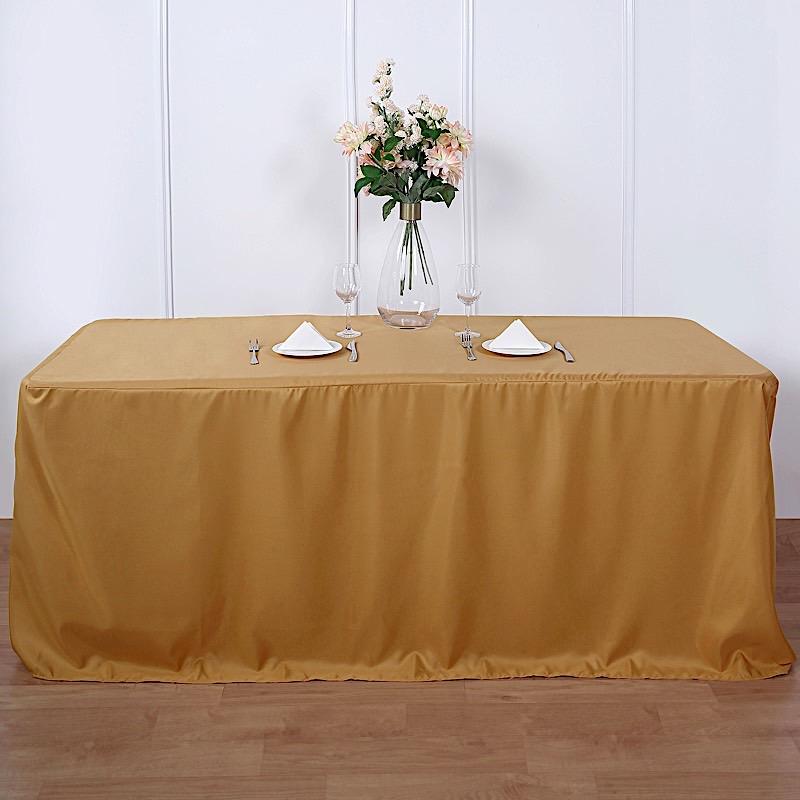 6 ft Fitted Polyester Tablecloth 72" x 30" x 30" - Gold TAB_FIT6_GOLD