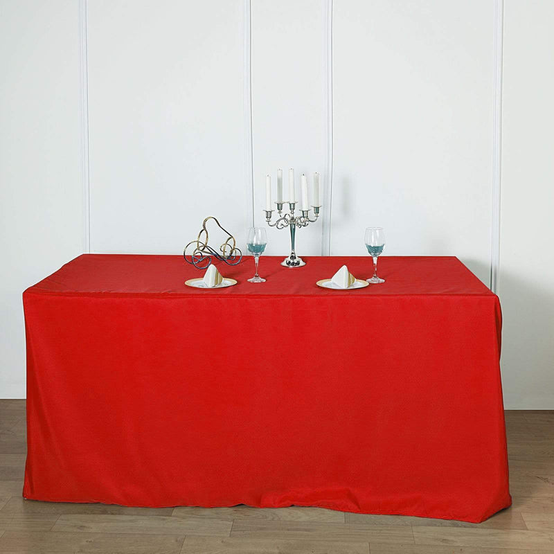 6 ft Fitted Polyester Tablecloth 72" x 30" x 30" - Red TAB_FIT6_RED