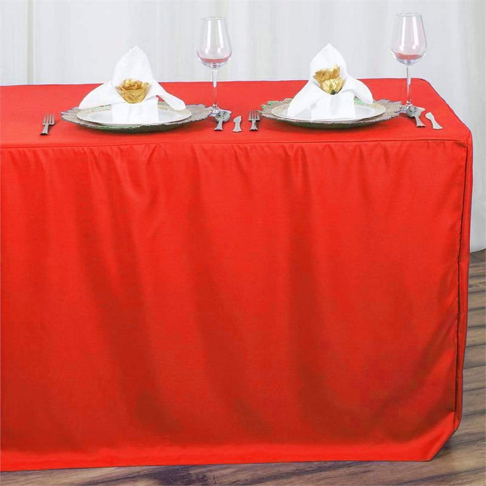 6 ft Fitted Polyester Tablecloth 72" x 30" x 30" - Red TAB_FIT6_RED