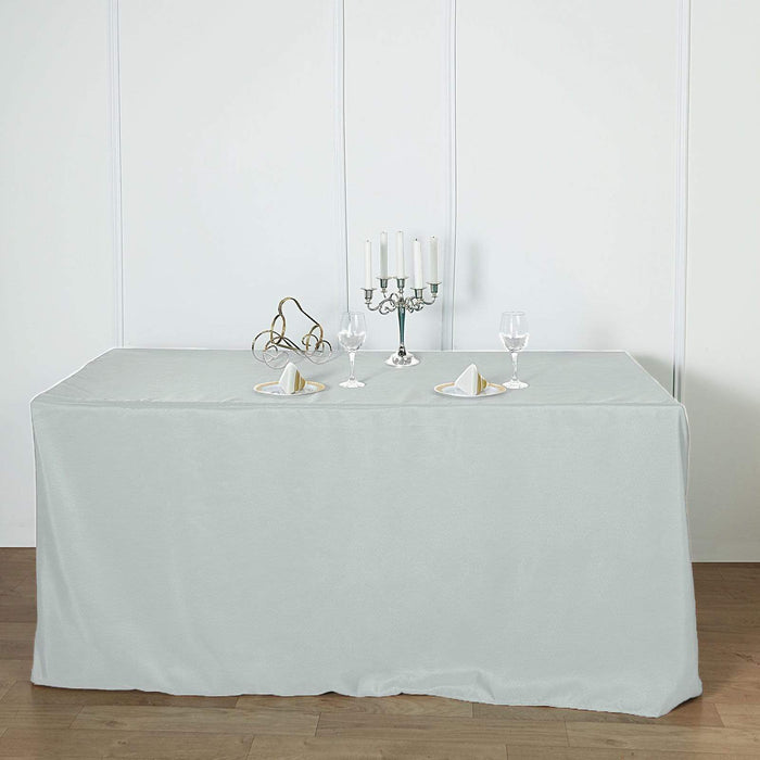 6 ft Fitted Polyester Tablecloth 72" x 30" x 30" - Silver Light Gray TAB_FIT6_SILV