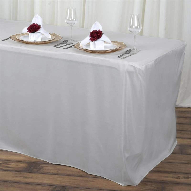 6 ft Fitted Polyester Tablecloth 72" x 30" x 30" - Silver Light Gray TAB_FIT6_SILV