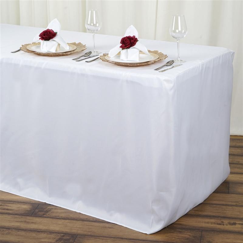 6 ft Fitted Polyester Tablecloth 72" x 30" x 30" - White TAB_FIT6_WHT