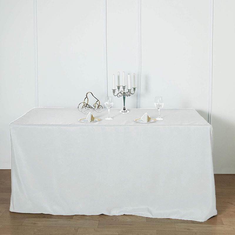 6 ft Fitted Polyester Tablecloth 72" x 30" x 30" - White TAB_FIT6_WHT