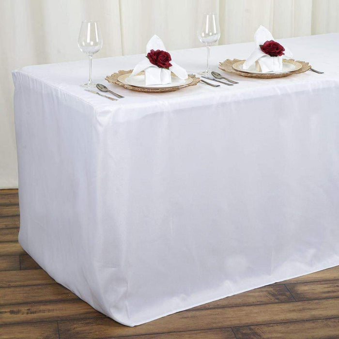 6 ft Fitted Polyester Tablecloth 72" x 30" x 30" - White TAB_FIT6_WHT