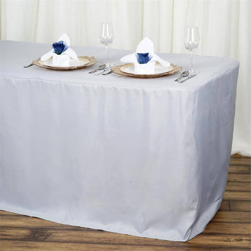 6 ft Fitted Polyester Tablecloth 72" x 30" x 30" - Silver Light Gray TAB_FIT6_SILV