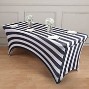 6 ft Fitted Premium Spandex Tablecloth Striped Table Cover - Black and White TAB_REC_SPX6FT_15_BLK
