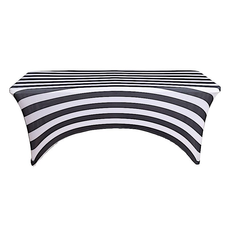 6 ft Fitted Premium Spandex Tablecloth Striped Table Cover - Black and White TAB_REC_SPX6FT_15_BLK