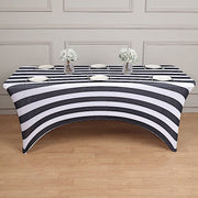 6 ft Fitted Premium Spandex Tablecloth Striped Table Cover - Black and White TAB_REC_SPX6FT_15_BLK