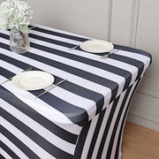 6 ft Fitted Premium Spandex Tablecloth Striped Table Cover - Black and White TAB_REC_SPX6FT_15_BLK