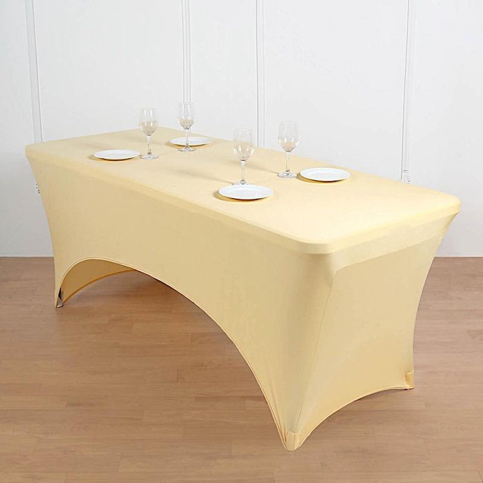 6 ft Fitted Spandex Rectangular Table Top Cover - Champagne TAB_REC_SPX6FT_CHMP
