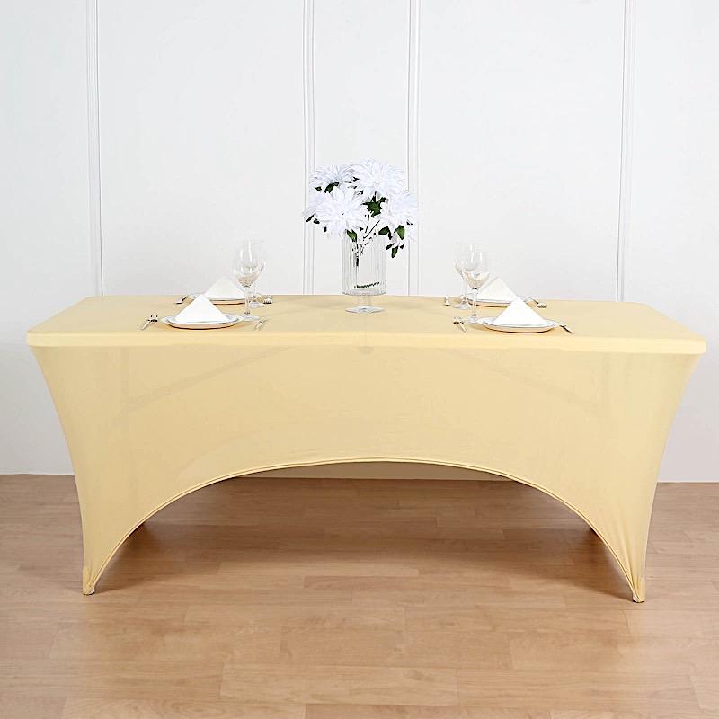 6 ft Fitted Spandex Rectangular Table Top Cover - Champagne TAB_REC_SPX6FT_CHMP