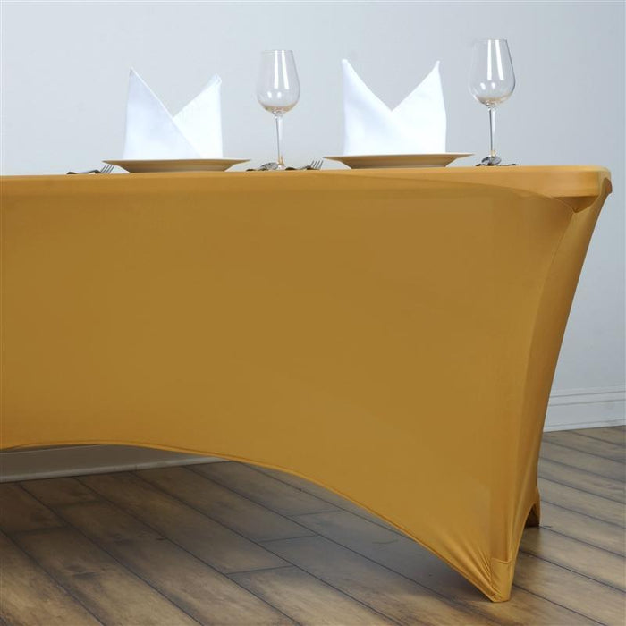 6 ft Fitted Spandex Tablecloth 72" x 30" x 30" - Gold TAB_REC_SPX6FT_GOLD