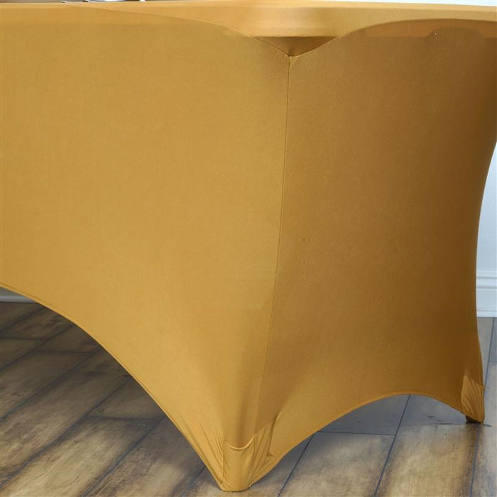 6 ft Fitted Spandex Tablecloth 72" x 30" x 30" - Gold TAB_REC_SPX6FT_GOLD