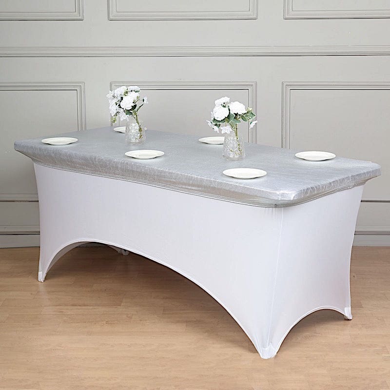 6 ft Fitted Spandex Tablecloth Metallic Table Top Cover