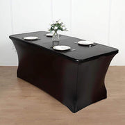 6 ft Fitted Spandex Tablecloth Metallic Table Cover - Black TAB_REC_SPX6FT_22_BLK