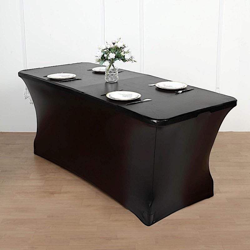 6 ft Fitted Spandex Tablecloth Metallic Table Cover - Black TAB_REC_SPX6FT_22_BLK