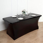 6 ft Fitted Spandex Tablecloth Metallic Table Cover - Black TAB_REC_SPX6FT_22_BLK