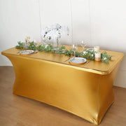 6 ft Fitted Spandex Tablecloth Metallic Table Cover - Gold TAB_REC_SPX6FT_22_GOLD