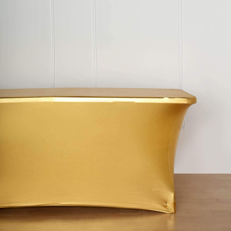 6 ft Fitted Spandex Tablecloth Metallic Table Cover - Gold TAB_REC_SPX6FT_22_GOLD