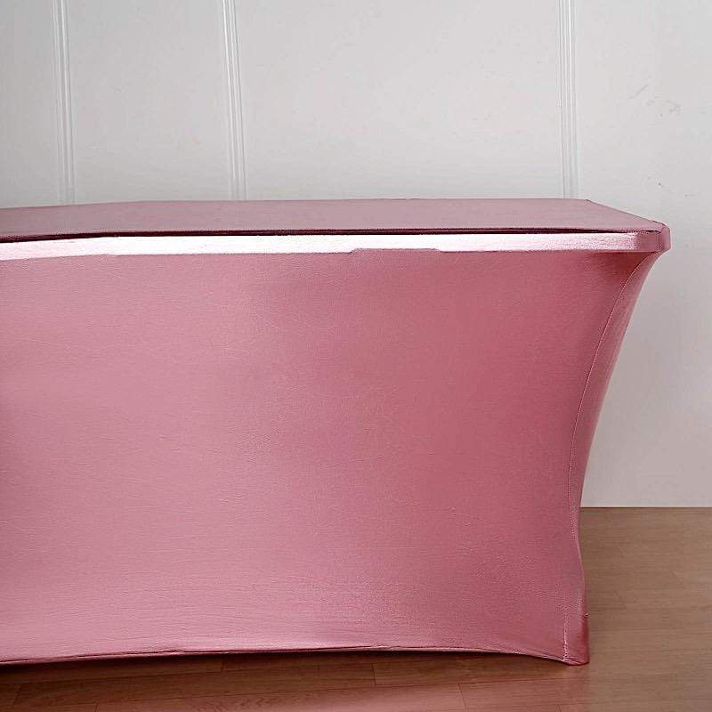 6 ft Fitted Spandex Tablecloth Metallic Table Cover - Rose Gold TAB_REC_SPX6FT_22_054
